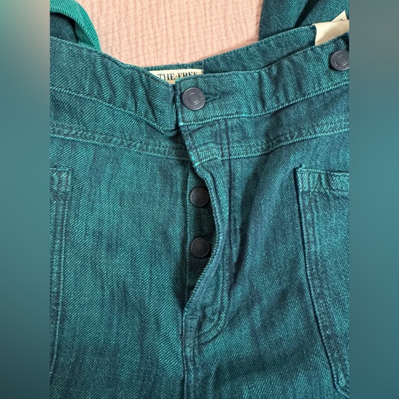 Free People We The Free Palmer Yarn Dyed Cuff Jeans Lagoon Blue Wide Leg Boho - Picture 5 of 7